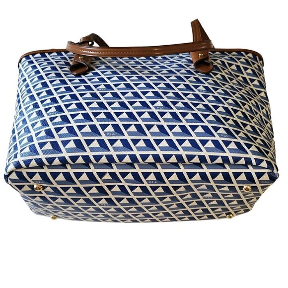 Lauren, Ralph Lauren Blue & White Tote, Geometric Pattern Tote Bag - Picture 3 of 8